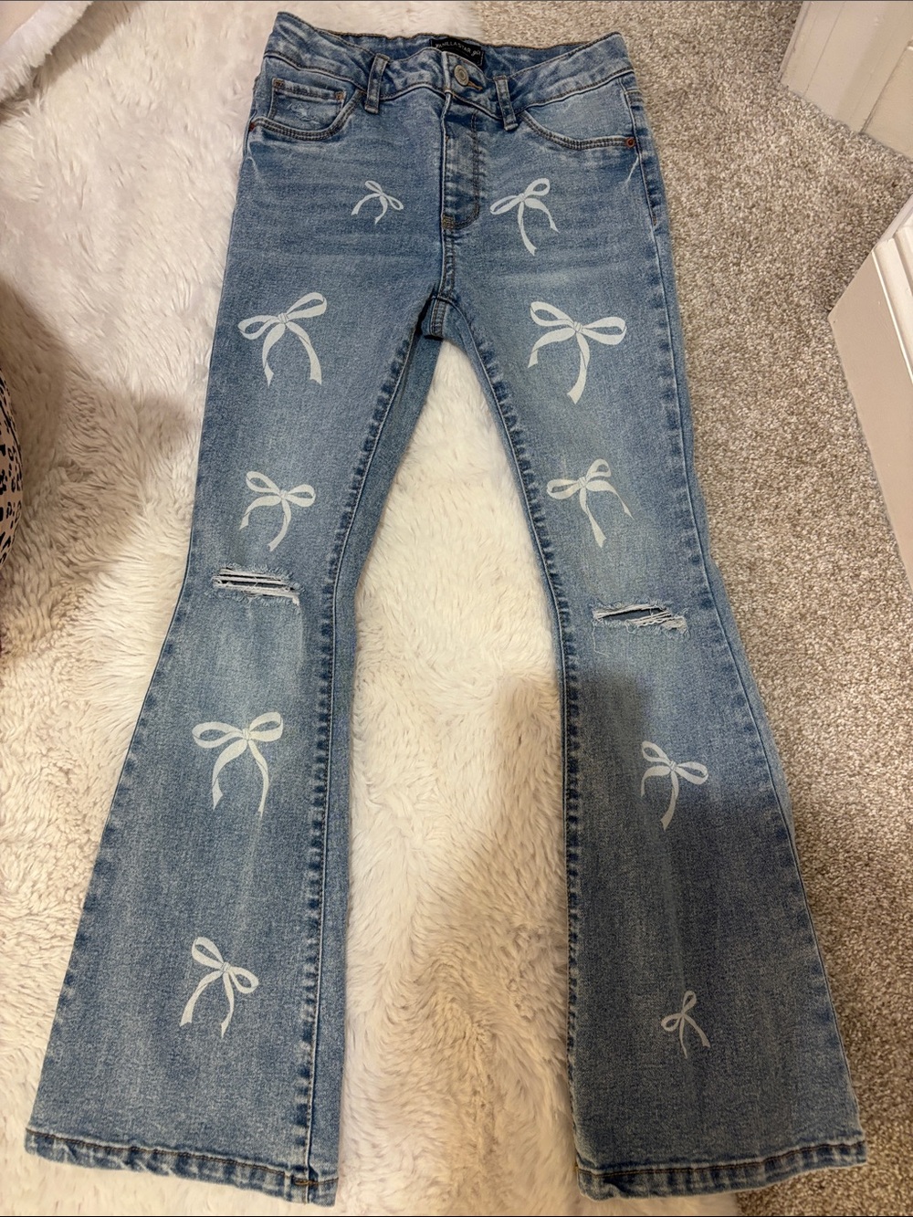 Vanilla Star Light Blue Bow-Print Flare Jeans